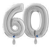 Ballongruß: Riesenzahl 60 - Silber - 75 cm