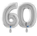 Ballongruß: Riesenzahl 60 - Silber - 75 cm