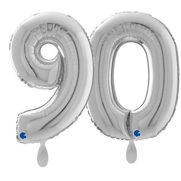 Ballongruß: Riesenzahl 90 - Silber - 75 cm