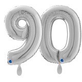 Ballongruß: Riesenzahl 90 - Silber - 75 cm