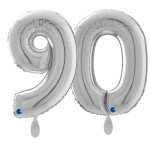 Ballongruß: Riesenzahl 90 - Silber - 75 cm