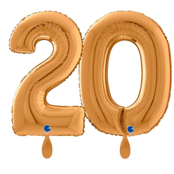 Ballongruß: Riesenzahl 20 - Gold - 75 cm