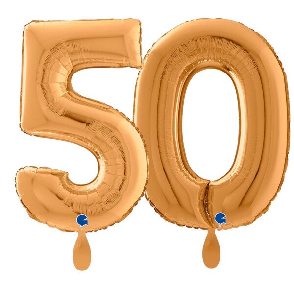Ballongruß: Riesenzahl 50 - Gold - 75 cm