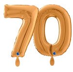 Ballongruß: Riesenzahl 70 - Gold - 75 cm
