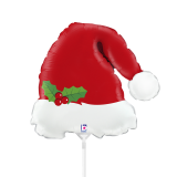 Mini-Folienballon auf Stab Weihnachtsmannmütze - 20 cm