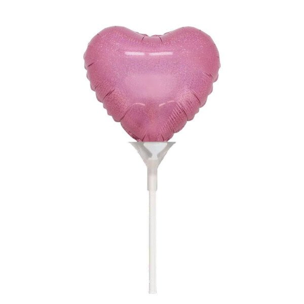 Mini-Folienballon auf Stab Herz Rosa- 20 cm