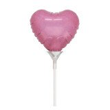 Mini-Folienballon auf Stab Herz Rosa- 20 cm