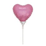 Mini-Folienballon auf Stab Herz Rosa- 20 cm