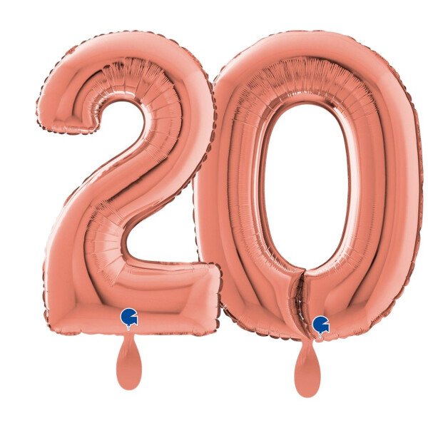 Ballongruß: Riesenzahl 20 - Rose Gold - 75 cm