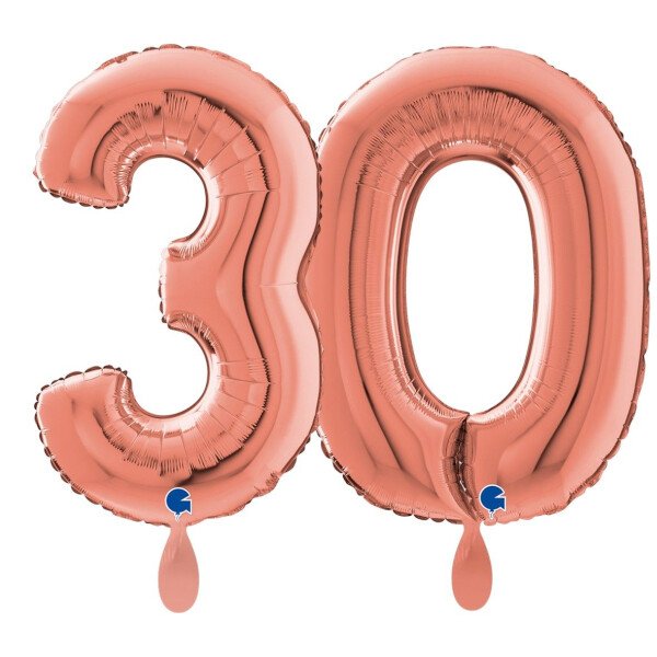 Ballongruß: Riesenzahl 30 - Rose Gold - 75 cm
