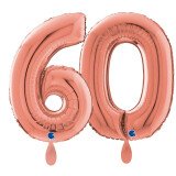 Ballongruß: Riesenzahl 60 - Rose Gold - 75 cm