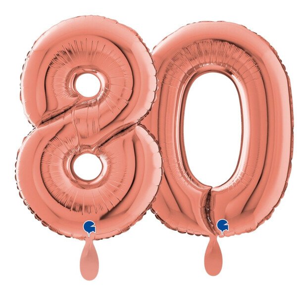 Ballongruß: Riesenzahl 80 - Rose Gold - 75 cm