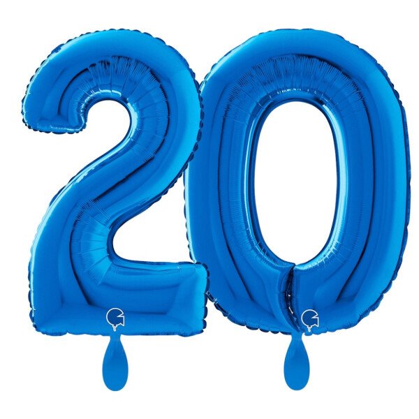 Ballongruß: Riesenzahl 20 - Blau - 75 cm