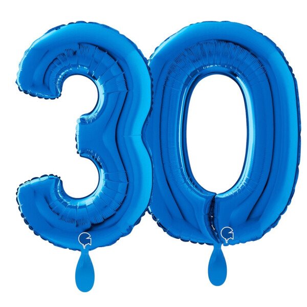 Ballongruß: Riesenzahl 30 - Blau - 75 cm