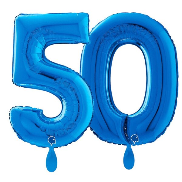Ballongruß: Riesenzahl 50 - Blau - 75 cm