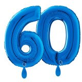 Ballongruß: Riesenzahl 60 - Blau - 75 cm