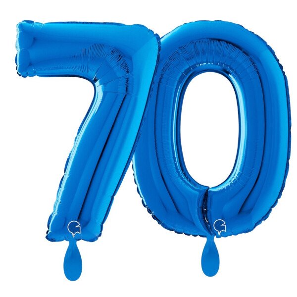 Ballongruß: Riesenzahl 70 -Blau - 75 cm