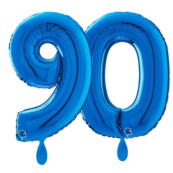 Ballongruß: Riesenzahl 90 - Blau - 75 cm