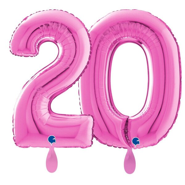 Ballongruß: Riesenzahl 20 - Pink - 75 cm