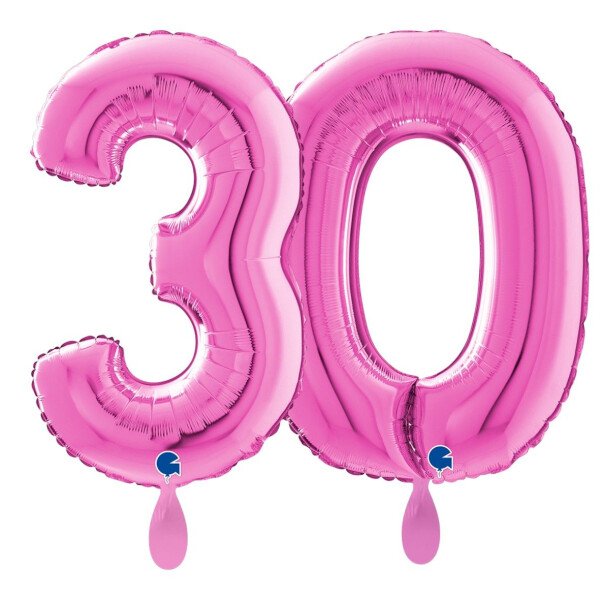 Ballongruß: Riesenzahl 30 - Pink - 75 cm