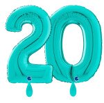 Ballongruß: Riesenzahl 20 - Türkis - 75 cm