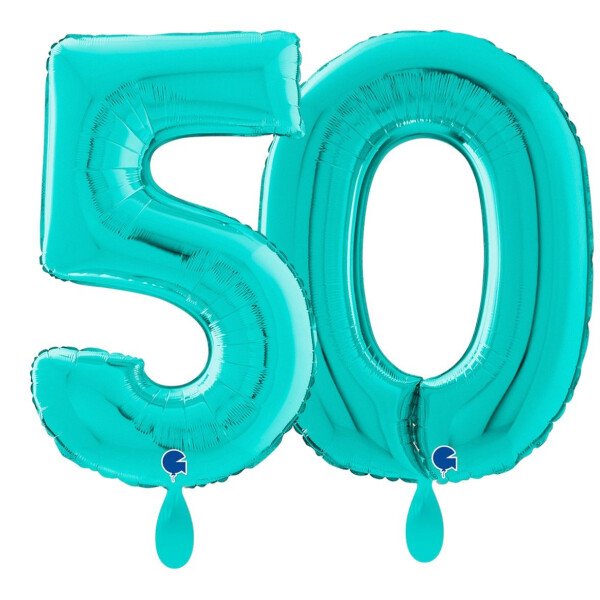 Ballongruß: Riesenzahl 50 - Türkis - 75 cm