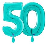 Ballongruß: Riesenzahl 50 - Türkis - 75 cm