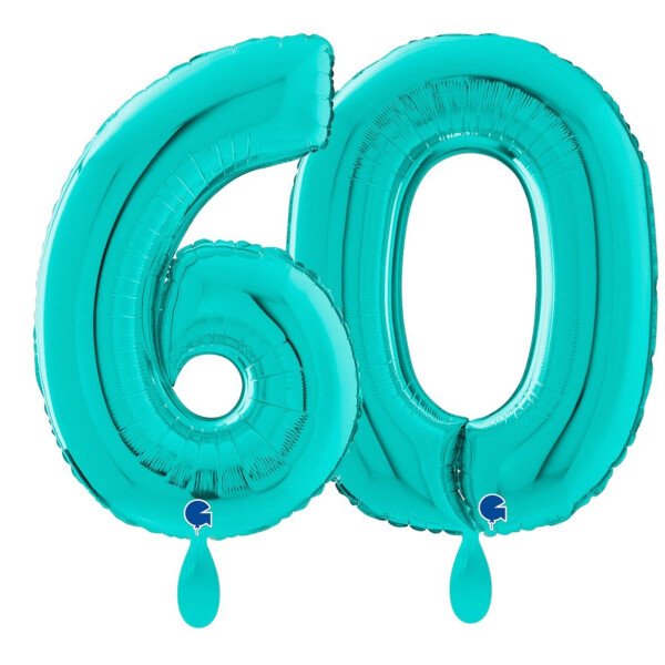 Ballongruß: Riesenzahl 60 - Türkis - 75 cm