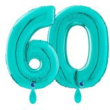 Ballongruß: Riesenzahl 60 - Türkis - 75 cm