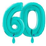 Ballongruß: Riesenzahl 60 - Türkis - 75 cm