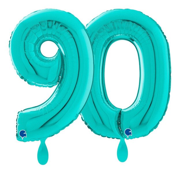 Ballongruß: Riesenzahl 90 - Türkis - 75 cm