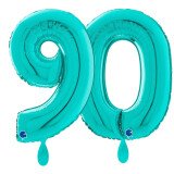 Ballongruß: Riesenzahl 90 - Türkis - 75 cm