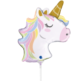 Mini-Folienballon auf Stab Einhorn Kopf - 26 cm