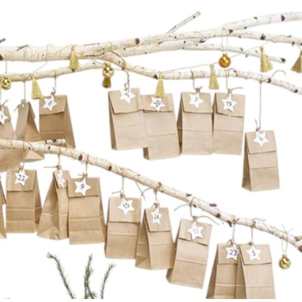 Geschenkgruß: Adventskalender fertig gefüllt mit Geschenken -  Braun