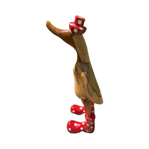 Geschenkgruß: Holzente Hut & Gummistiefel - Rot - 25 cm