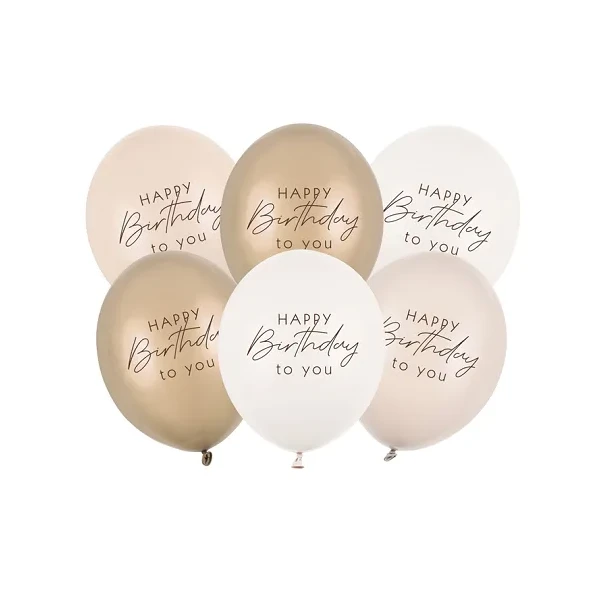 6 Ballons Happy Birthday to you - Beige-Mix - 30 cm