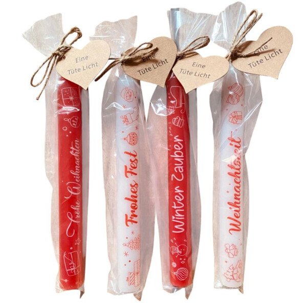 Stabkerze Tüte Licht Weihnachten - 20 x 2 cm - Sortiert - 1 Kerze