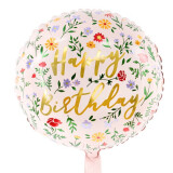 Folienballon Happy Birthday Flowers - 45 cm