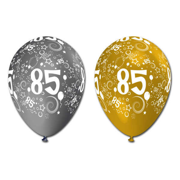 10 Zahlenballons 85 - Gold Silber - 30 cm