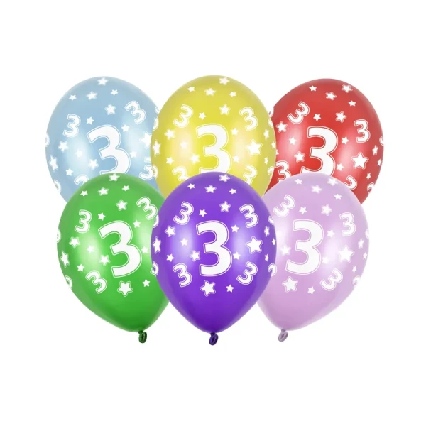 6 Zahlenballons 3 - Bunt - 30 cm