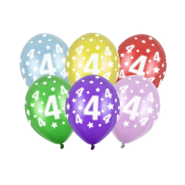 6 Zahlenballons 4 - Bunt - 30 cm.