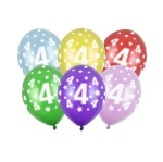 6 Zahlenballons 4 - Bunt - 30 cm.