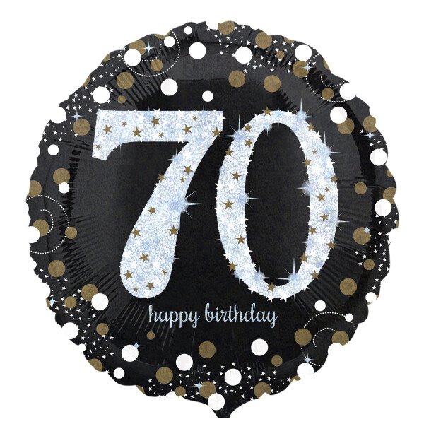 Ballongruß: 70 Happy Birthday - Schwarz Gold - 35 cm