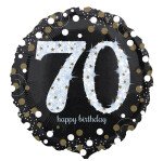 Ballongruß: 70 Happy Birthday - Schwarz Gold - 35 cm