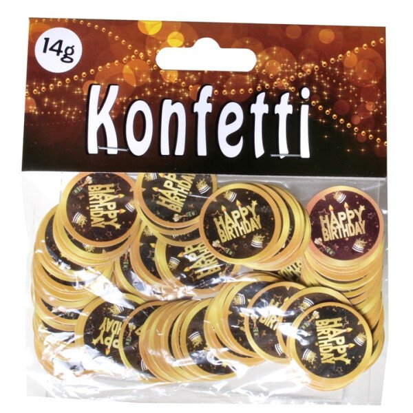 Konfetti Happy Birthday - Schwarz Gold - Rund - 14 Gr.