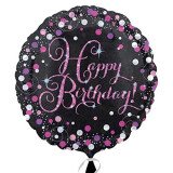 Folienballon Happy Birthday - Schwarz Pink - 45 cm