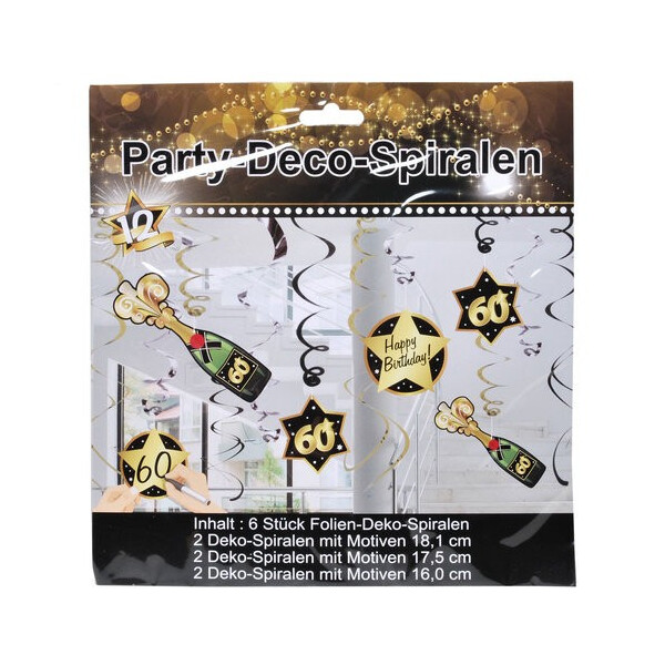 Deko-Spiralen 60 - Schwarz Gold - 6 St.
